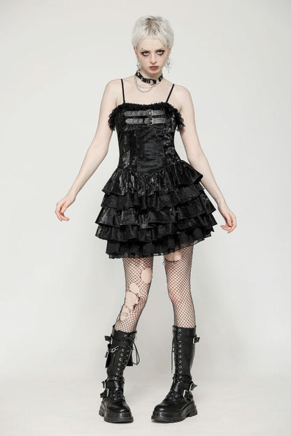 Black Sleeveless Ruffled Party Slip Dress Punk Graduation