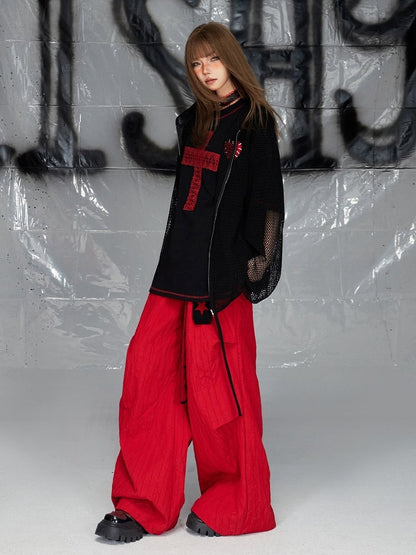 Black Cross Pattern Round Neck T-shirt