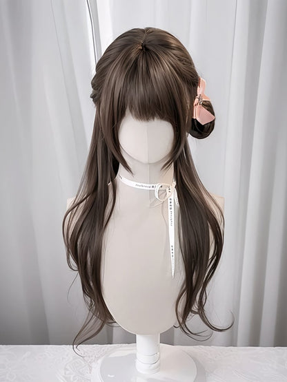 Full Wavy with Long Wig Light Brown Bangs 70CM