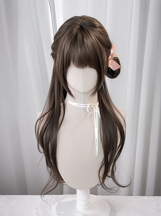 Full Wavy with Long Wig Light Brown Bangs 70CM