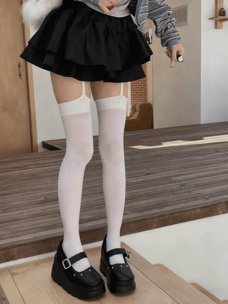 Gothic White Black Suspender / Stockings Punk Cross