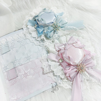 Lolita Mini Accent Lace Trim Hime Snowflake Blue/Pink/Red/Green Bowknot Details Hat