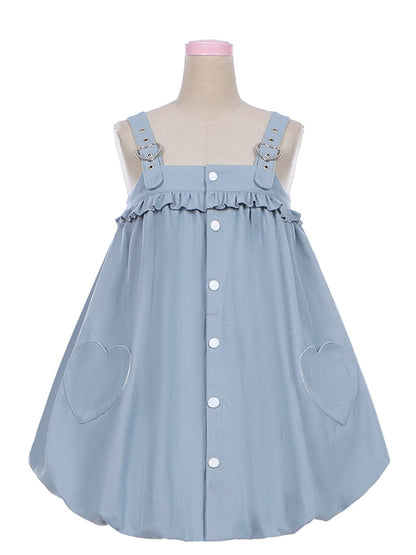 Blue Heart Buckle and Pocket Bunny Tail Detail  Bubble Skirt Overalls