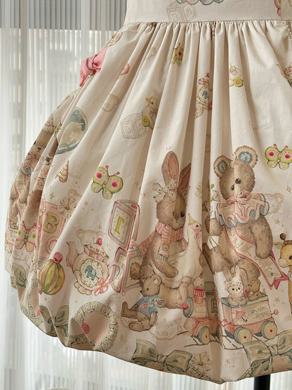 Print Overall Lolita Bubble Doll Sweet and Teddy Puppy Dress