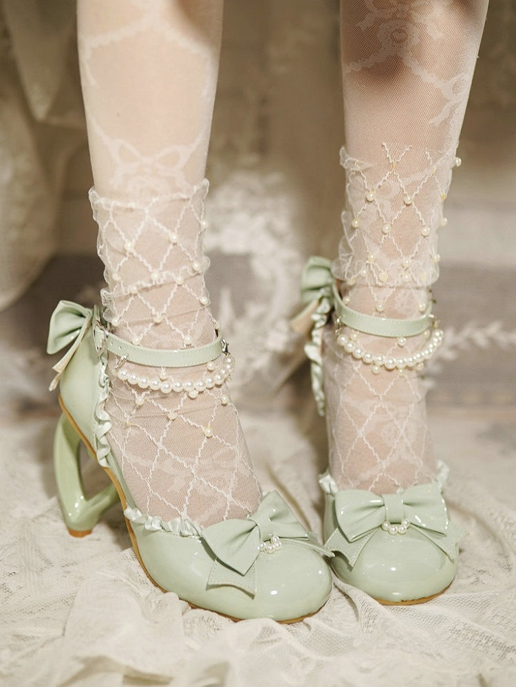 in Leather Sophisticated Chain Sandals Ornate Bead PU Heels Heart Green and Heel Detachable with