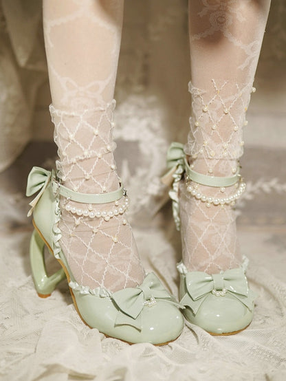 in Leather Sophisticated Chain Sandals Ornate Bead PU Heels Heart Green and Heel Detachable with