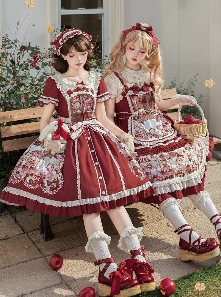 Sweetheart Puff-Sleeve Fruit Print Lolita Dress - Honey Machine