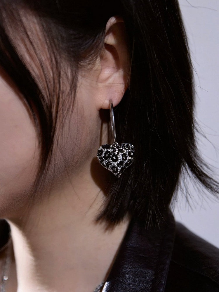 Leopard Heart Silver Earrings