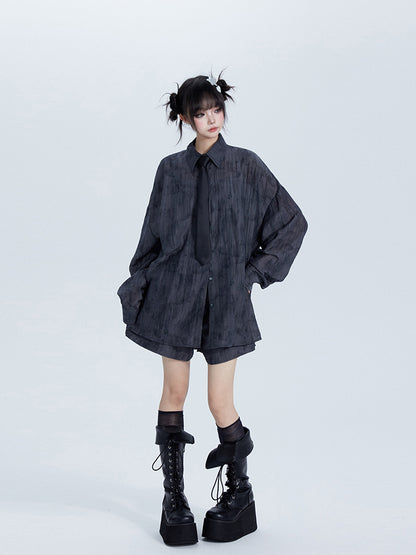 Tencel Casual with Placket Collar Gray Button Polo Shirt