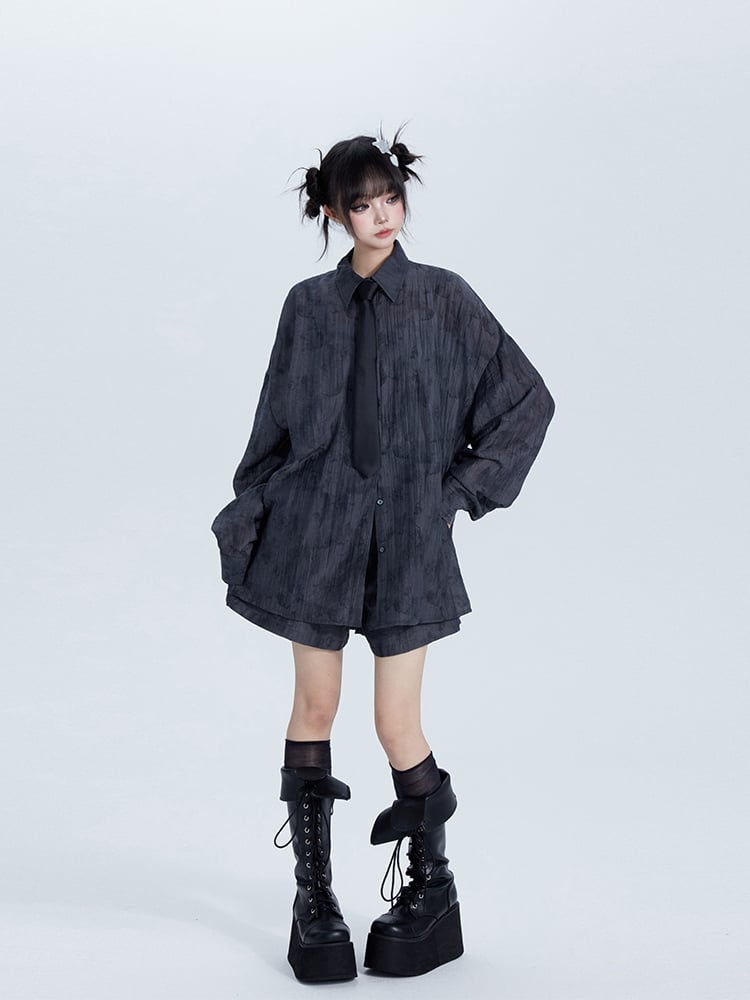 Gray Button with Collar Placket Shirt Tencel Casual Polo