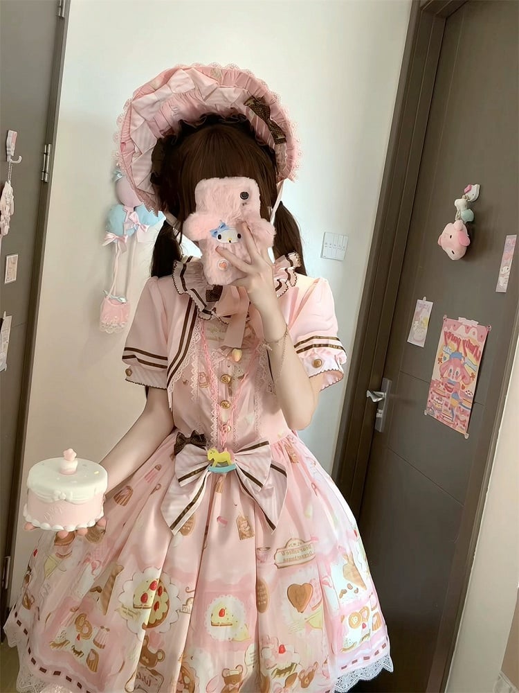 Grüne Haube Pink Mint / Lolita Sweet