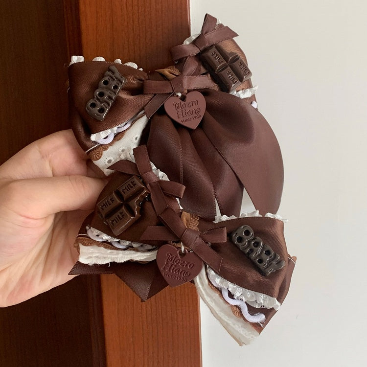 Sweet Bowknot Heart Lolita Chocolate Charm Hairclip Brown