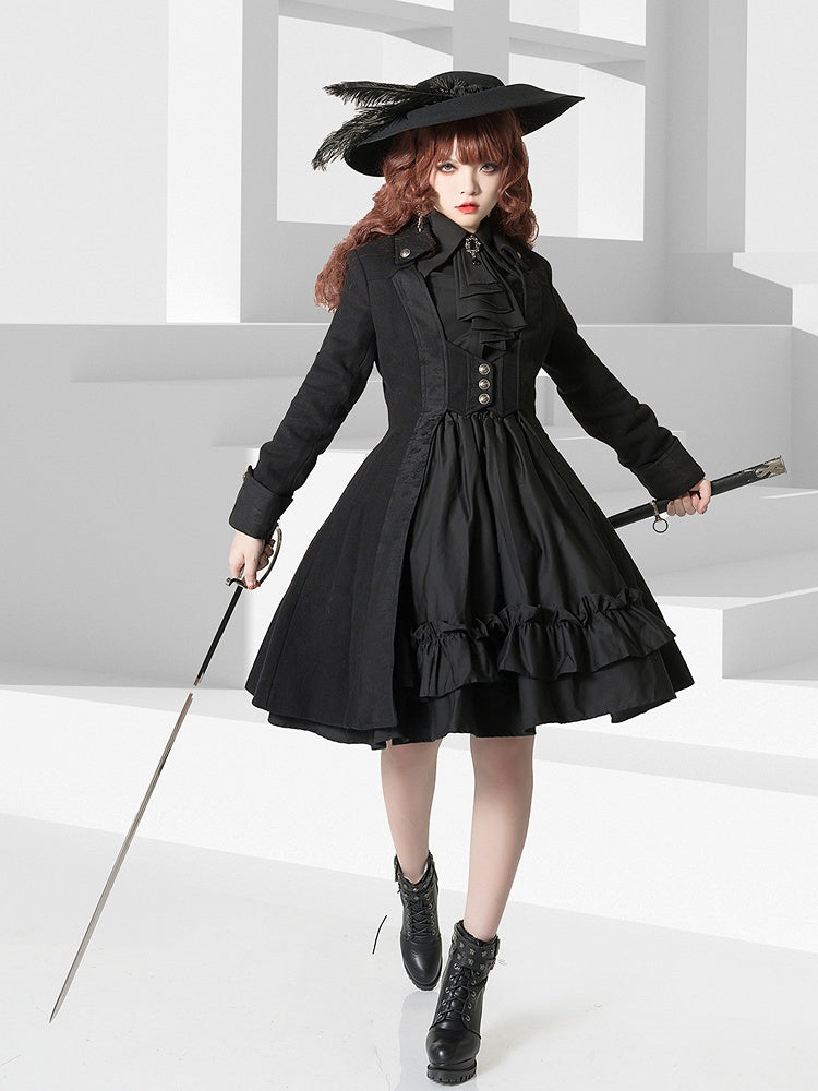 Lolita-Hemd mit Jabot-Ärmeln und Hammelkeule, schwarz, Ouji