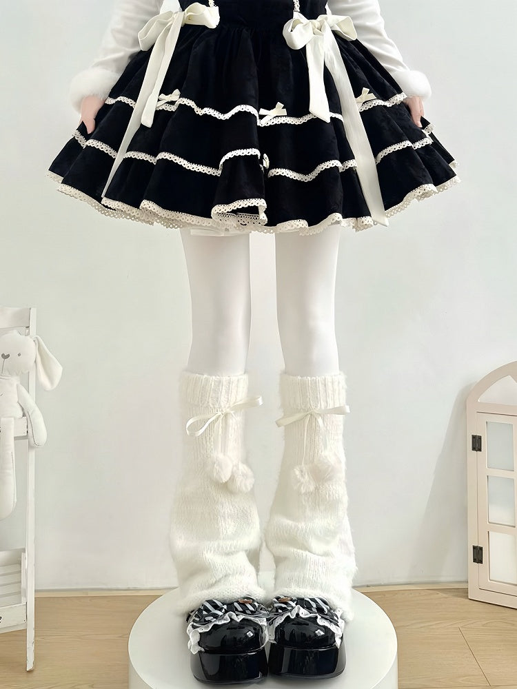 Bow White Pom-pom Warmers 6-Color Leg Fuzzy with