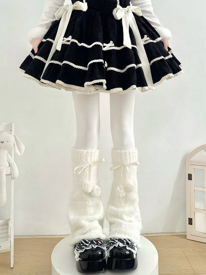Bow White Pom-pom Warmers 6-Color Leg Fuzzy with
