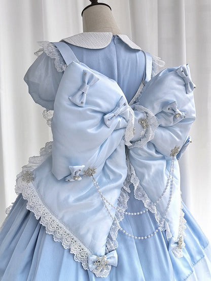 Chain with Bead Backpack Adorned Big and Blue Snowflakes Bow