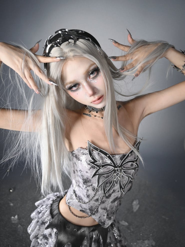 Y3K Futuristische schwarze Cyberpunk-Metallkette KC Fashion