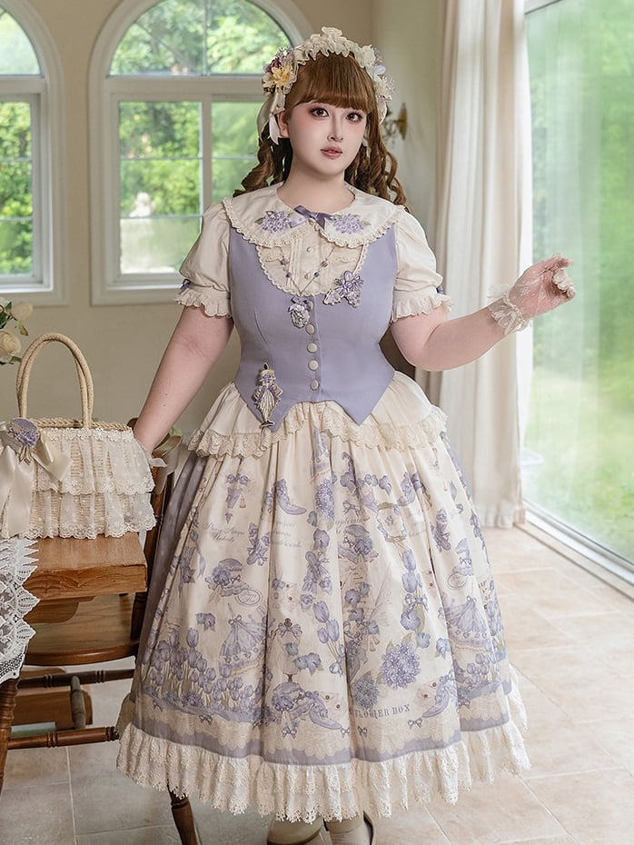 Polka Plus Dots Floral Skirt Sizes Available Print and Classic Lolita Purple