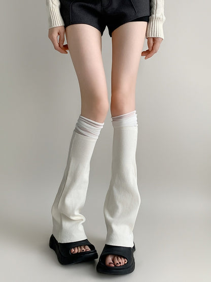 Black/White/Gray Leg Mesh Warmers Flared Paneled