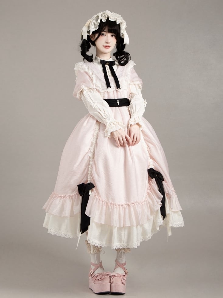 Versatile Bows and Pink Design Dress Lolita Fashion Black Waist Belt Drawstring with