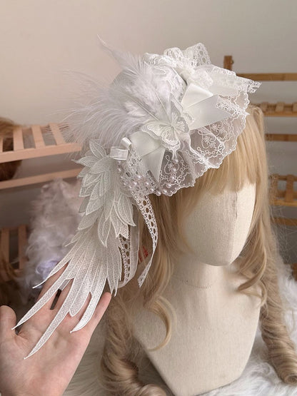 with Lace Feather Embellishments Lolita and Wing Black/White Mini Hat