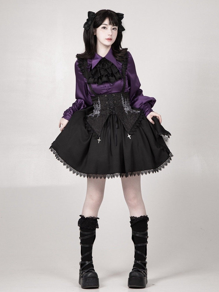Black Detachable Short with Wast Lolita Bust Straps Gothic Version Skirt High Boned Under