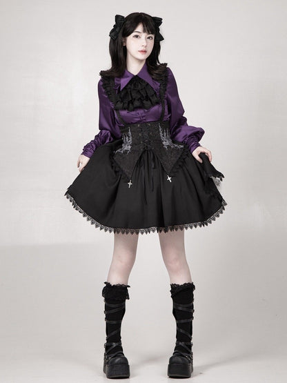 Black Detachable Short with Wast Lolita Bust Straps Gothic Version Skirt High Boned Under