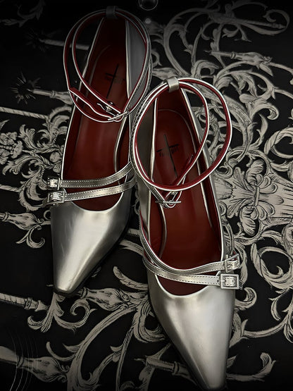 Gothic Toe - Note shaped Shoes Music Fashion Silver Matte Heel in with Pointed High-heel
