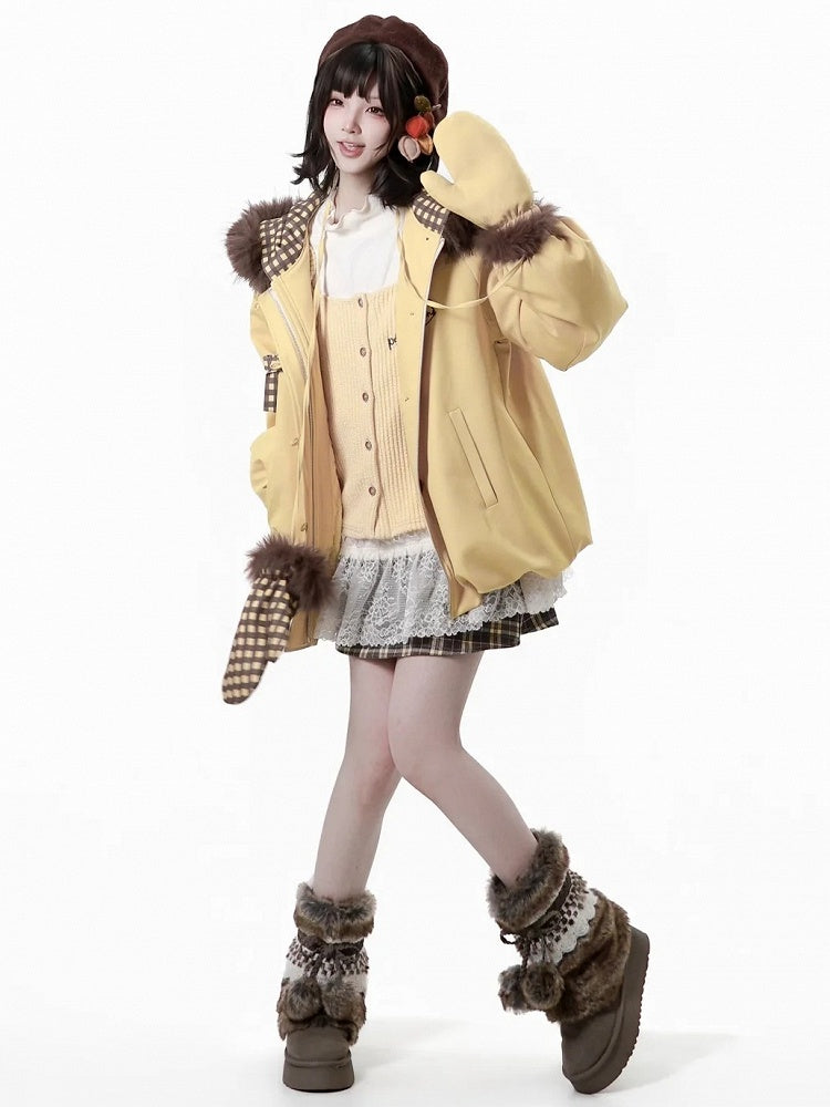 Hooded Hem Jacket Yellow Bubble -
