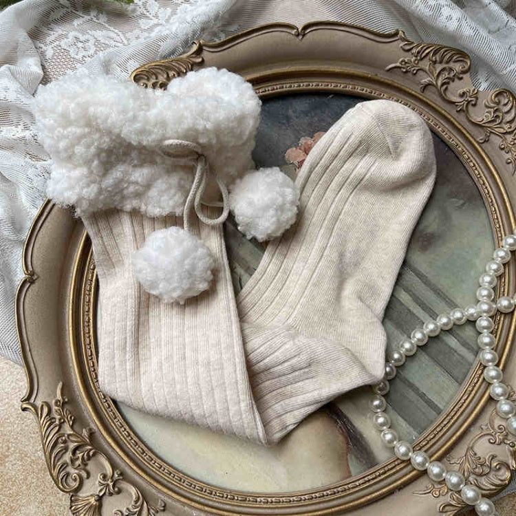 Lolita Pompons Baumwollstrümpfe mit Fleecebündchen