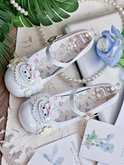 Shoes Low-heel Trim Lace Sweet Light - Blue Lolita