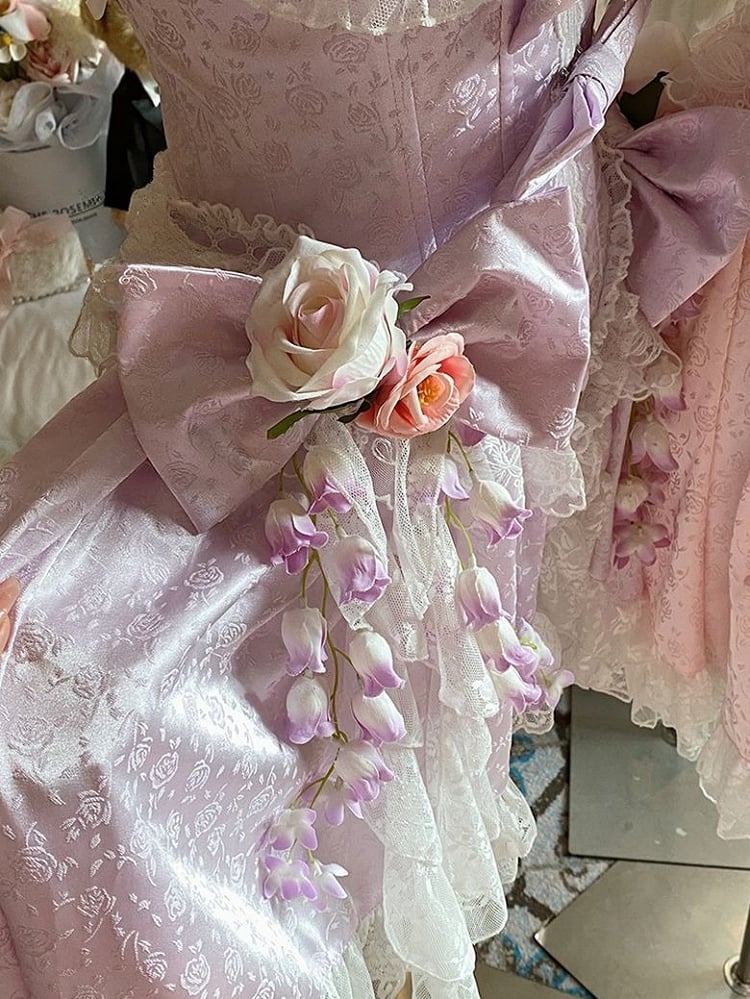 Lace Embellished Corset Romantic Flower Lolita Pink/Purple/White