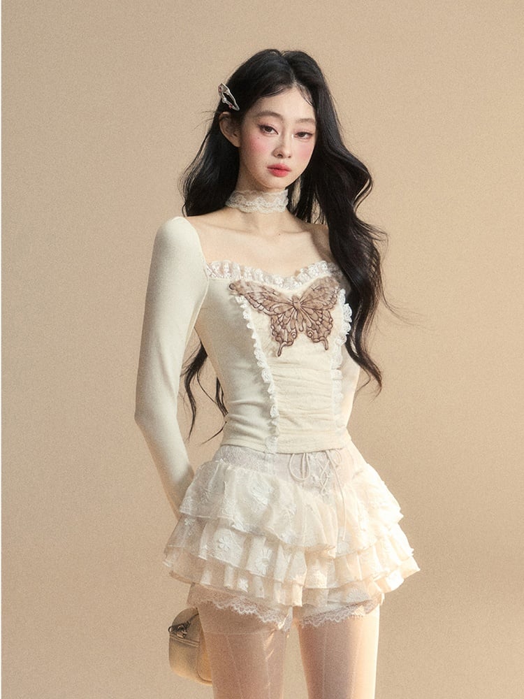 Aprikosenspitze Schmetterling bestickt Plüsch Manschette glamouröse Top gestrickte Trim