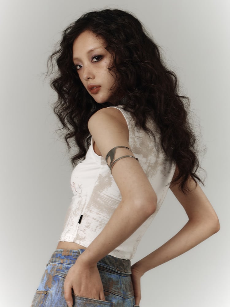 Top Fit Tank Y2K Schmetterlingsdruck Slim Weiß