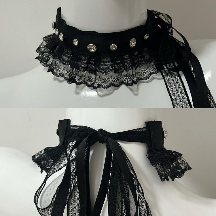 Options 5 Studs Trim Choker Color Lace Decorated