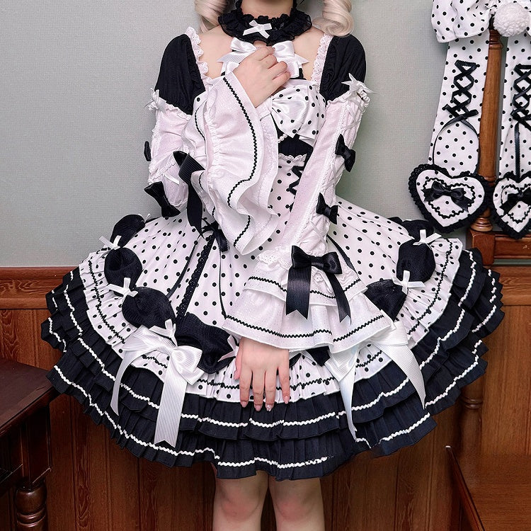 / Pink Blue Sleeves Red Black Decoration Detachable Bows