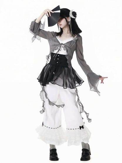 Overlay Korsett Gürtel Mesh Stil Schwarz Cheongsam Knoten Knöpfe