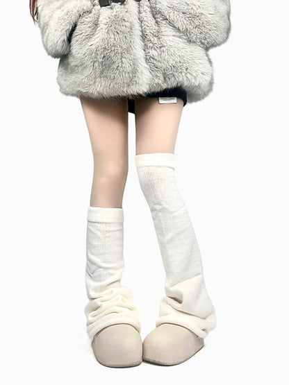 ブラック/ホワイト/グレー Y2K フレアニット レッグウォーマー