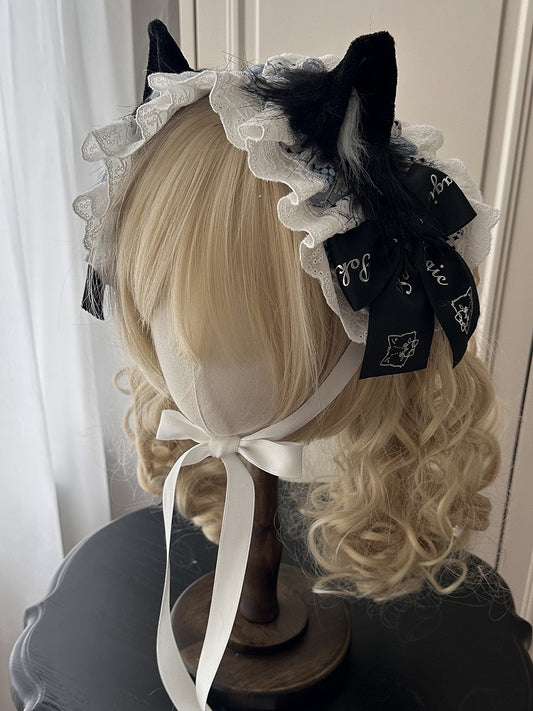 Ears Plush Blue Hairband Black Kitty