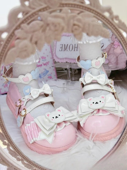 with Theme Sole PU Mary  Sweet Pink 3cm Janes Lolita Bear Flat -