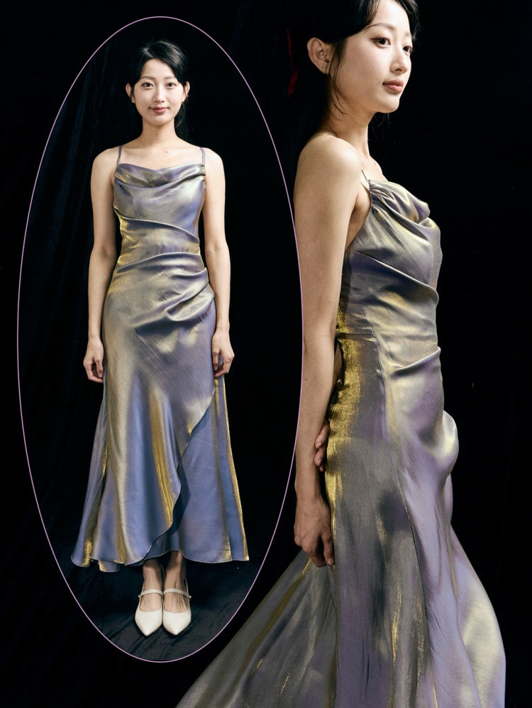 Lila Camisole-Kleid mit asymmetrischem Volantsaum