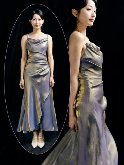 Lila Camisole-Kleid mit asymmetrischem Volantsaum