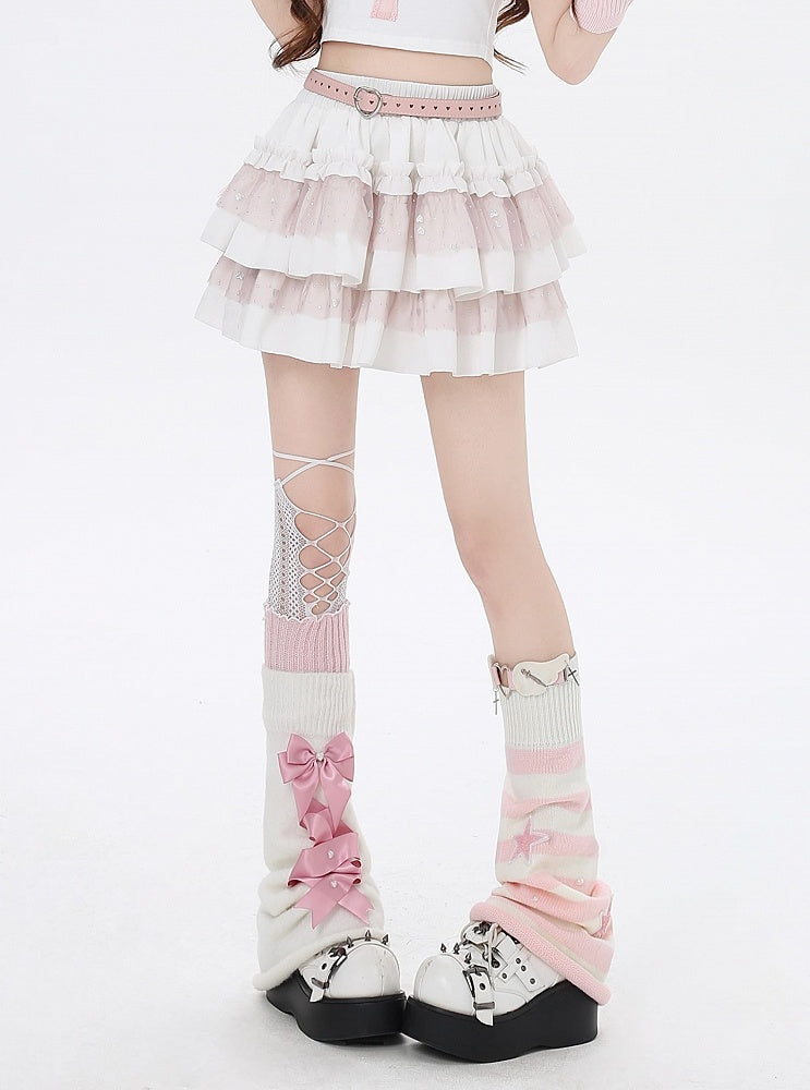 ホワイト スイートハート スパンコール パフィー ティアードスカート