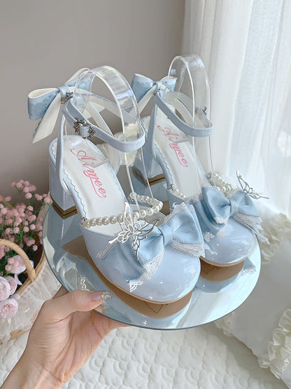 Bead Blue Jane Bow Lolita Schuhe Süße und abnehmbare Akzente Mary Chain