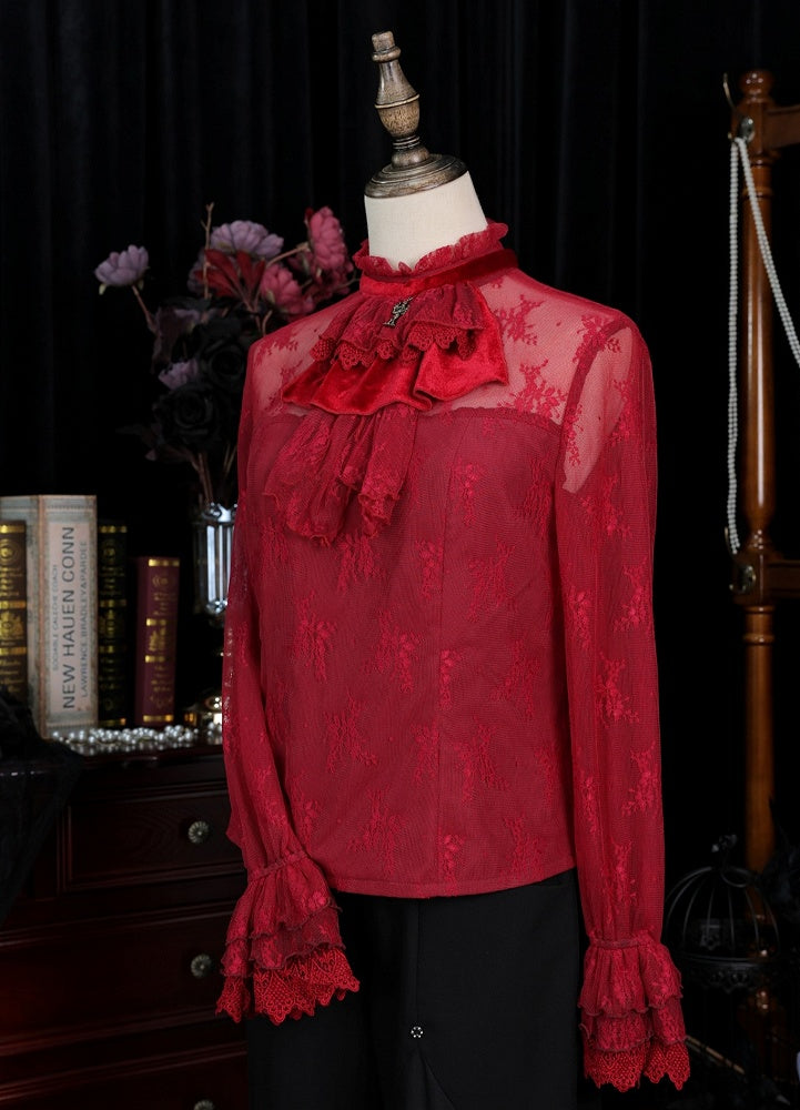 Embroidered Lace Blouse with Madam Red Charm - DevilInspired Exclusive Collection