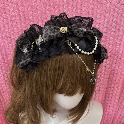 Hairband Chain Print Gyaru Pearl Lace Leopard Hime Fashion with Five-Color