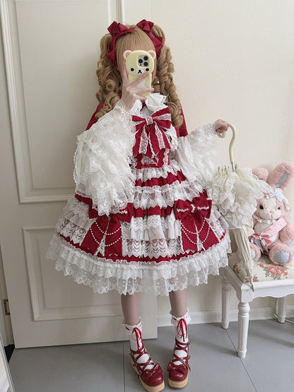 Schleifenrock Lolita Kleid Hanayome Rote Dekoration Große Stufen