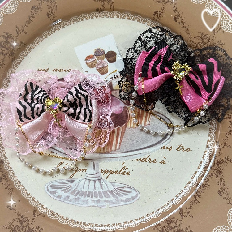 Pink/Black Hairclips Fashion - Zebra Hime Gyaru Print