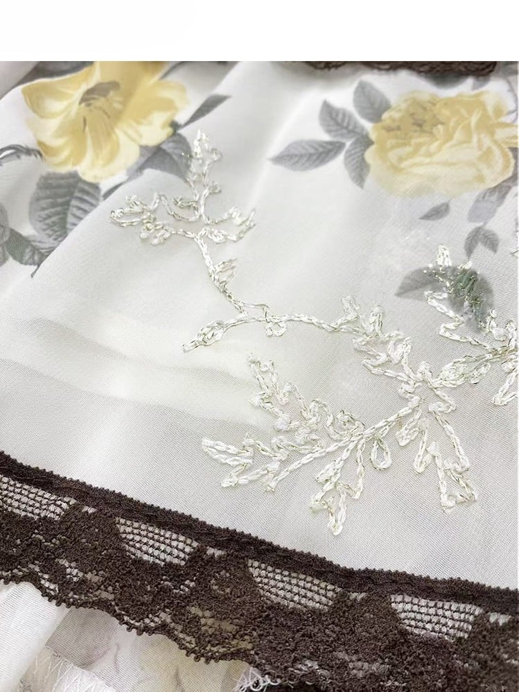 High-Low-Braun Ärmel Cami Cardigan Bell Weiß Rock Mit Kleid Urlaub Floral