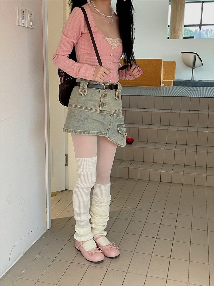Options Detachable Color Knitted 7 With Leg Warmers Ribbon 75CM Bow